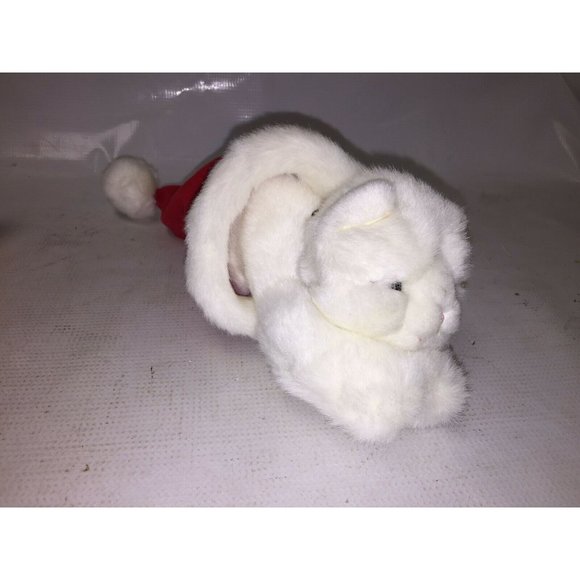 RUSS BERRIE & CO PLUSH KITTEN SLEEPING IN CHRISTMAS SANTA HAT - Picture 2 of 10